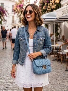 BADGLEY MISCHKA Blue Mini Quilted Crossbody Satchel Messenger Bag Purse